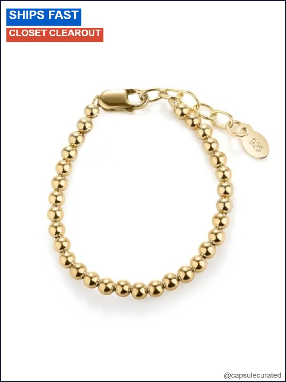 14K Gold Plated .925 Sterling Silver Beaded Bracelet Adjustable